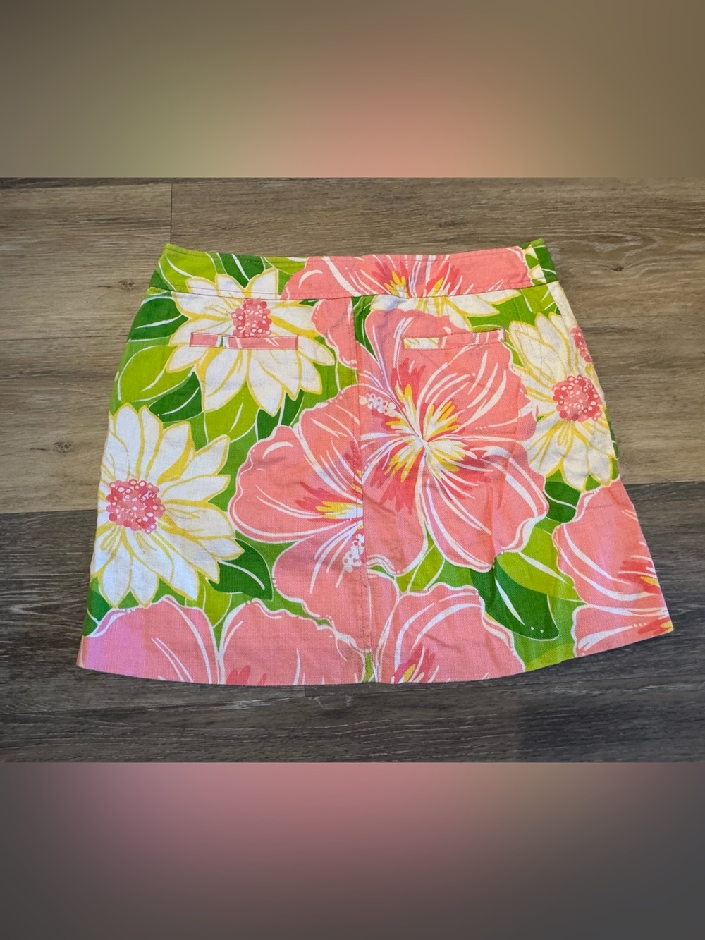 Lilly Pulitzer Pink Floral Cotton Skirt with Green Accents - Picture 2 of 4
